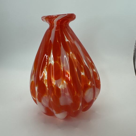 Red Orange Hand Blown Art Glass 7" Decorative - Picture 6 of 7